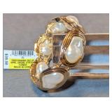 Designer Gold Tone Organic Imitation Pearl Stretch Bracelet Tower Design