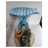 Coastal Beach Theme Decor Lot Including Folding Fish Table