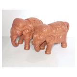 Ceramic Elephant Figurines with Ornate Saddles and Trappings