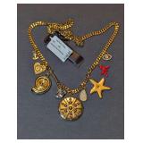 Aqua Nautical Charm Necklace Gold-Tone Sea Life Charms New with Tag