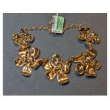 Designer Gold-Tone Metal Floral Statement Necklace with Original Store Tag