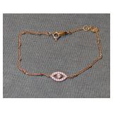 Gold Tone Pavé Rhinestone Evil Eye Charm Link Bracelet - Missing tags