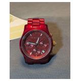 Michael Kors Chronograph Red Stainless Steel Wristwatch Model MK-7436 with Tag