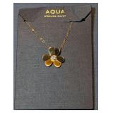 Aqua Sterling Silver Gold-Toned Clover Pendant Necklace with Center Stone