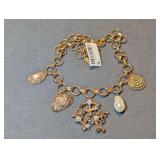 Designer Gold-Tone Chain Statement Necklace with Coastal Shell, Coral, and Faux Pearl Charms