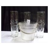 1960s Libbey La Femme Highball Glasses and Frosted Glass Ice Bucket