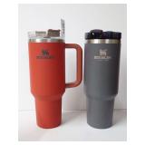 Two Stanley 40 oz Insulated Tumblers Red and Grey-1 Missing Handle
