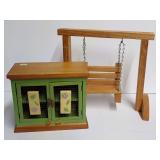 Russ Berrie Miniature Wooden Hutch with Contents and Free-Standing Doll Swing