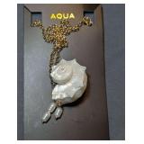 Aqua Gold-Tone Genuine Seashell and Pearl Pendant Necklace