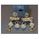 Designer International Concepts Gold Tone Statement Drop Earrings with Faux Pearls and Blue Crystals