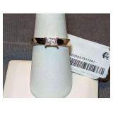 Gold Tone Ring with Emerald Cut Clear Stone Size 9
