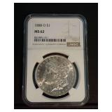 1888-O MORGAN SILVER DOLLAR, NGC MS62