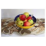 Ceramic Decorative Bowl with Artificial Apples and At Home Harvest Hoedown Heavy Hand Beaded Table Runner