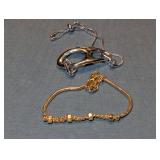 Lot of Two Bracelets: Gold-Tone Chain with Cube Accents and Silver-Tone Adjustable Bolo Bracelet - Missing tags