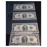 (4) 2017-A SEQUENTIAL SERIES $2 BANKNOTES