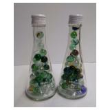 Set of Two Usual Glass Bottles Filled with Assorted Marbles