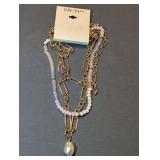 Designer Gold Tone Pink Bead and Faux Pearl Layered Necklace