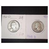 1945-D & 1961-D WASHINGTON QUARTERS