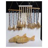 Wooden Bead Wall Hangings and Carved Bamboo Fish