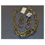 Aqua Shashi Gold-Tone Acrylic Link Necklace and Matching Metal Earrings Set with Tags