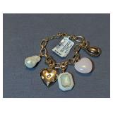 Designer Gold Tone Charm Bracelet with Mixed Multi-Shape Charms