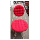 White Metal Vanity Chair with Red Tufted Cushions