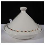 Hall China White Ceramic Tagine Serving Dish with Geometric Border