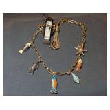 Aqua Mixed Fish Gold-Tone Nautical Charm Necklace with Enamel Fish and Starfish Charms