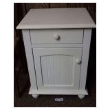 White Wood Nightstand with Drawer and Cabinet