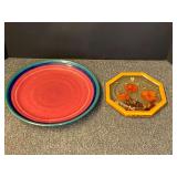 Ceramic Glazed Plate and Octagonal Resin Pressed Flower Display, see pictures for details.