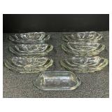 Vintage banana split bowls, believed to be vintage Anchor Hocking, also includes a vintage butter dish, see pictures for details.