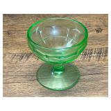Green Uranium Glass Paneled Footed Dessert Bowl Compote