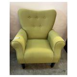Wing back accent chair with rolled arms, button-tufted back and wooden legs. see pictures for details.