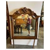 Ornate wooden dresser mirror with a carved, scalloped crest, see pictures for details.