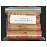 Four Rolls of Mixed Wheat Back Cents Pennies N.E. String & Son Inc.
