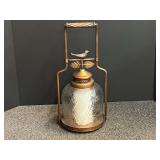 Vintage embossed glass and metal candle lantern, see pictures for details.