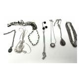 Assorted Fashion Necklaces Lot of Seven Silver Tone Metal with Various Pendants and Beads
