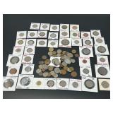 World Coin Collection Assortment with Mylar Flips and Loose Coins