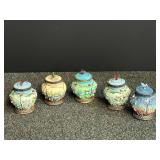Vintage, embossed resin loaded trinket jars, set of five, see pictures for details.