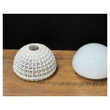 White Ceramic Pierced Reticulated Lamp Shade with Milk Glass Insert