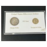 United States Millennium Dollars Capital Holder Set with 1921 Morgan Silver Dollar and Sacagawea Dollar