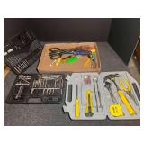 Mixed Assortment of Hand Tools, Drill Bit Sets, and Cases