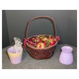 Assorted home decor to include a woven basket with potpourri, vase, planter, and more. See pictures for details.
