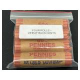Four Rolls Mixed Wheat Back Cents US Pennies Coin Lot