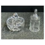 Crystal covered candy dish, believed to be Nachtmann Crystal, also comes with a glass lidded storage jar. See pictures for details.