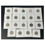 Collection of Jefferson Nickels, Years 1938-1959, 20 Count in Cardboard Holders