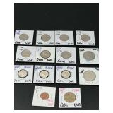 Assorted United States Coins in Cardboard Holders Including Bicentennial Quarters and Jefferson Nickels