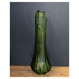 Large mid-century modern avocado green ribbed swung glass vase, see pictures for details.