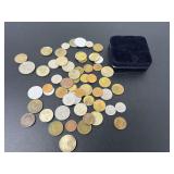 Assorted Foreign Coins Lot with Storage Box