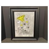 Framed art with butterfly motif, see pictures for details.